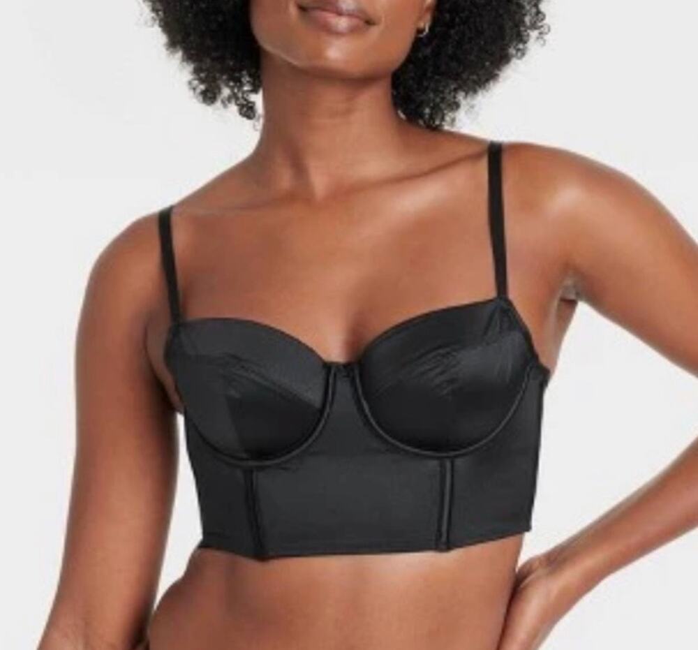 NWT Auden Women's Bustier Satin Lightly Lined Lingerie Corset Black Size Large